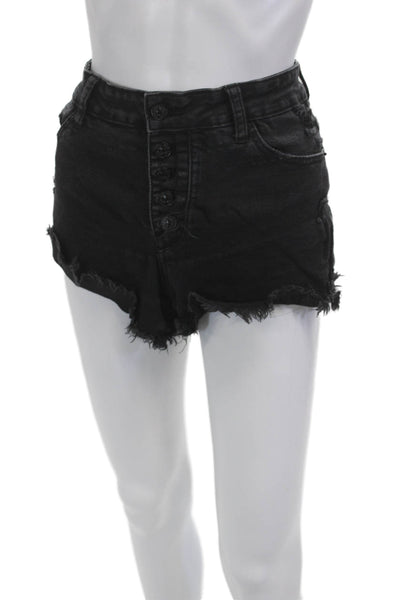 Just USA Unisex Black Grunge Button Front Shorts Cotton Blend Size L