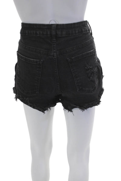 Just USA Unisex Black Grunge Button Front Shorts Cotton Blend Size L