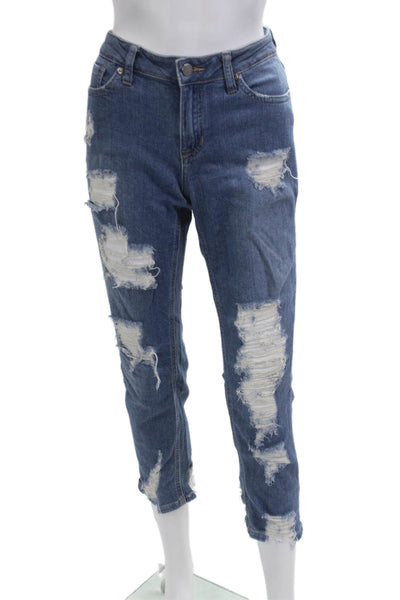 JBD Women Cropped Mom Jeans Blue Mid Rise Grunge Size 27