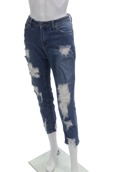 JBD Women Cropped Mom Jeans Blue Mid Rise Grunge Size 27