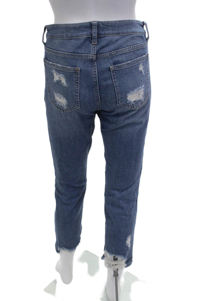JBD Women Cropped Mom Jeans Blue Mid Rise Grunge Size 27