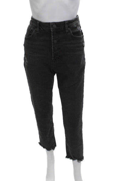 JBD Women Ankle Cropped Mom Jeans Dark Gray High Waist Size 28