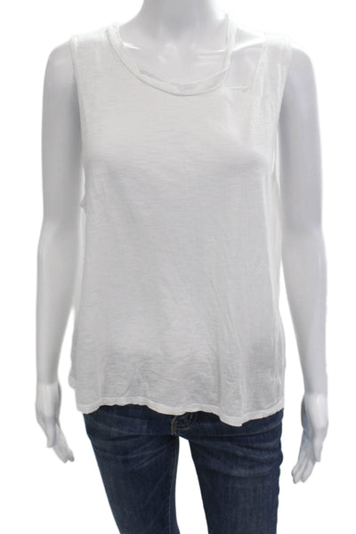 six/fifty Women Basic Tank White Sleeveless Round Neck 50% Cotton Modal Size L
