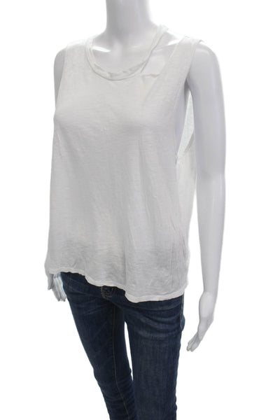 six/fifty Women Basic Tank White Sleeveless Round Neck 50% Cotton Modal Size L
