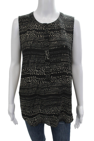 NYDJ Womens Black Polka Dot Sleeveless Round Neck Button Blouse Size M