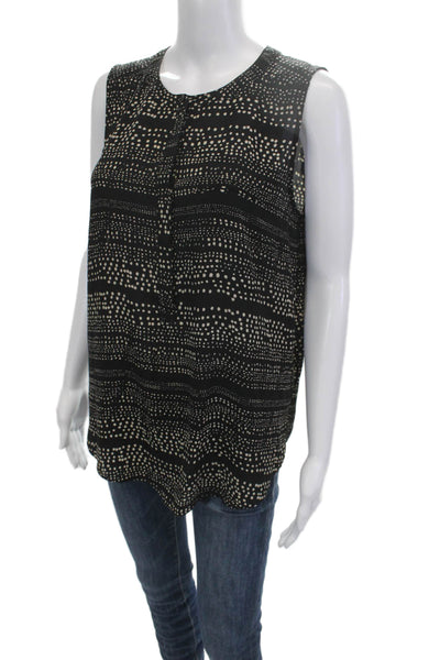 NYDJ Womens Black Polka Dot Sleeveless Round Neck Button Blouse Size M