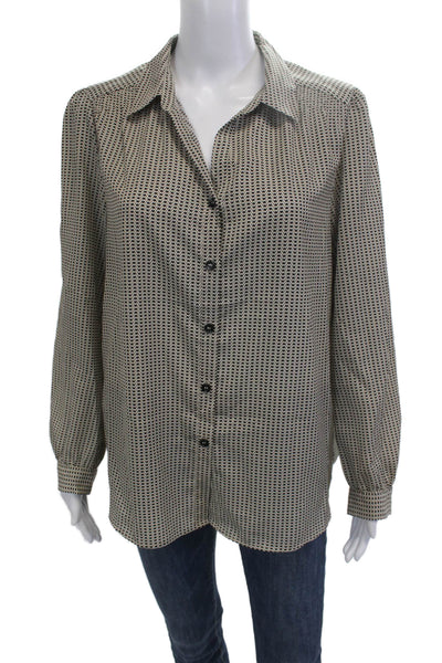 Gerard Darel Women Beige Geometric Collar Button Cuff Blouse Long Sleeve Size 40