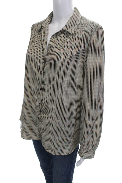 Gerard Darel Women Beige Geometric Collar Button Cuff Blouse Long Sleeve Size 40
