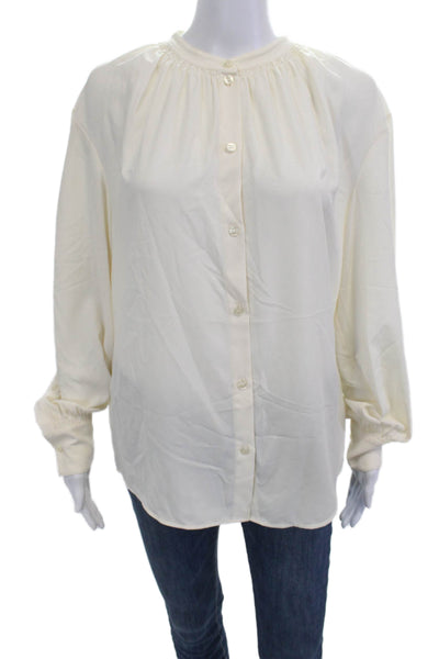 Boss Hugo Boss Women Basic Beige Button Up Blouse Long Sleeve Round Neck Size 8