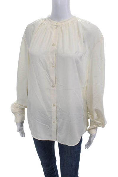 Boss Hugo Boss Women Basic Beige Button Up Blouse Long Sleeve Round Neck Size 8