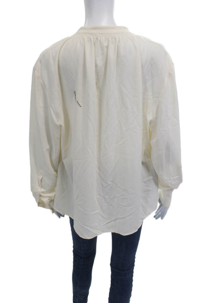 Boss Hugo Boss Women Basic Beige Button Up Blouse Long Sleeve Round Neck Size 8
