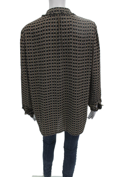 Hobbs London Women Black Geometric V-Neck Long Sleeve Button-Up Blouse Size 6