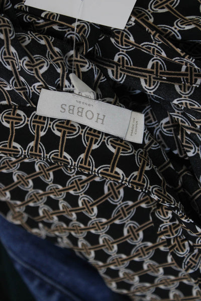 Hobbs London Women Black Geometric V-Neck Long Sleeve Button-Up Blouse Size 6
