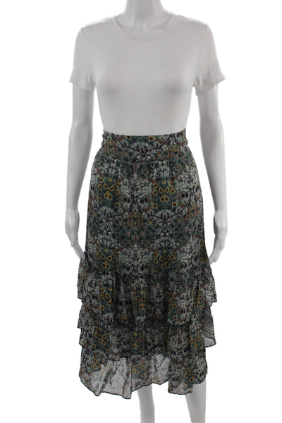 Ba&Sh Womens Peasant Maxi Skirt Green Floral 100% Viscose Long Size S