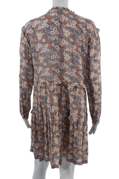 Rails Women Shirt Dress Beige Floral V-Neck Long Sleeve Cotton Bohemian Size S