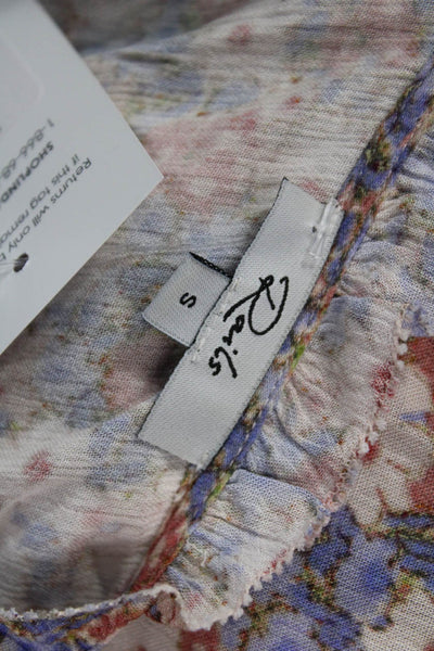 Rails Women Shirt Dress Beige Floral V-Neck Long Sleeve Cotton Bohemian Size S