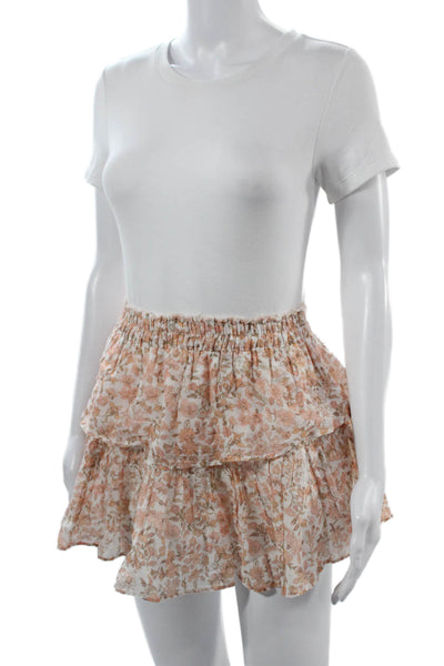 Love Shack Fancy Women Peasant Mini Skirt Floral Beige Cotton Size XS
