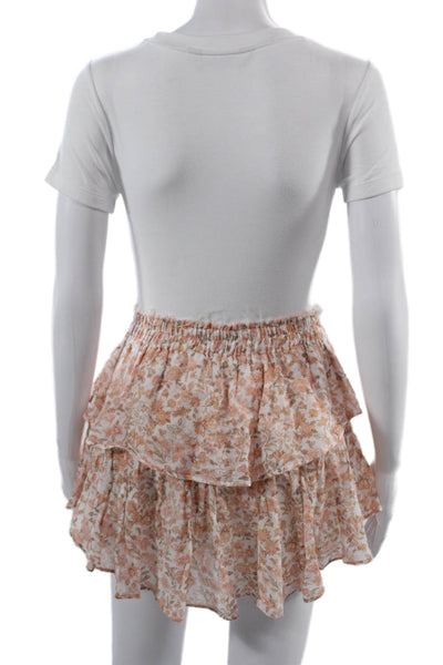 Love Shack Fancy Women Peasant Mini Skirt Floral Beige Cotton Size XS