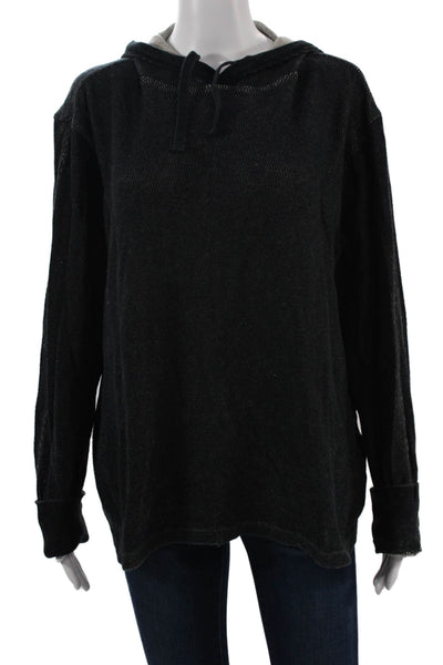 Rag & Bone Womens Pullover Hoodie Black Cotton Drawstring Long Sleeve Size L