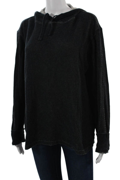 Rag & Bone Womens Pullover Hoodie Black Cotton Drawstring Long Sleeve Size L