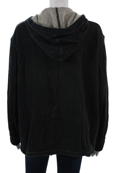 Rag & Bone Womens Pullover Hoodie Black Cotton Drawstring Long Sleeve Size L