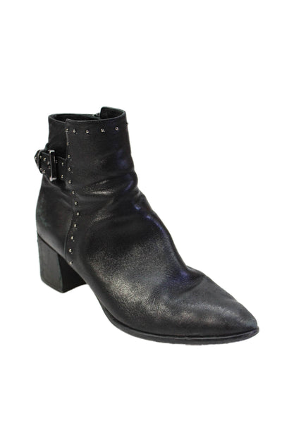 Albano Women's Pointed Toe Block Heels Studs Ankle Boots Black Size 41
