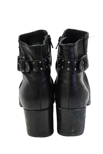 Albano Women's Pointed Toe Block Heels Studs Ankle Boots Black Size 41