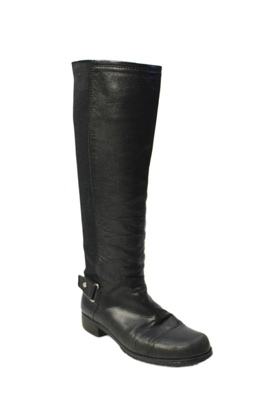 Stuart Weitzman Womens Leather Knee High Pull On Boots Black Size 7.5 Medium