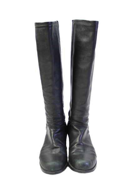 Stuart Weitzman Womens Leather Knee High Pull On Boots Black Size 7.5 Medium