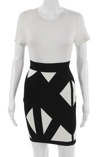 BCBGMAXAZRIA Women Bandage Pencil Skirt Black Geometric Knee Length Size XS