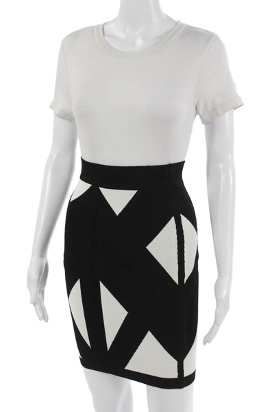 BCBGMAXAZRIA Women Bandage Pencil Skirt Black Geometric Knee Length Size XS