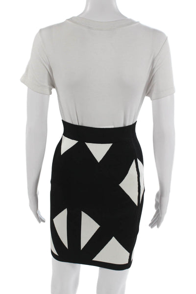 BCBGMAXAZRIA Women Bandage Pencil Skirt Black Geometric Knee Length Size XS
