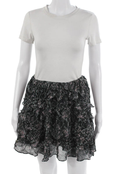 IRO Womens Mini Flare Skirt Black Floral Viscose Size 36