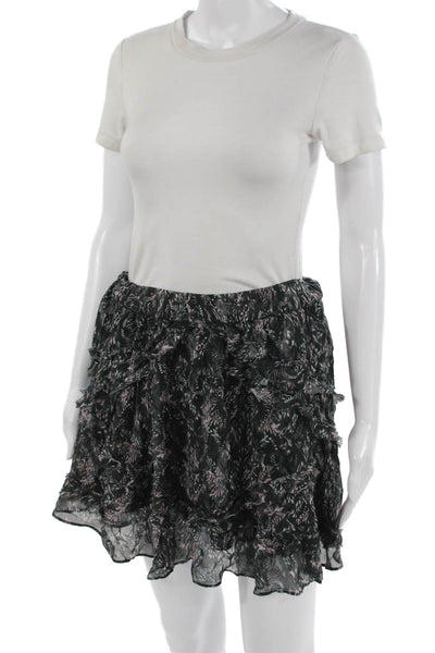 IRO Womens Mini Flare Skirt Black Floral Viscose Size 36