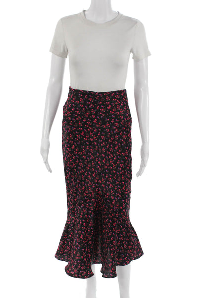 Topshop Womens Black Floral Long Trumpet Skirt 100% Polyester Size 4