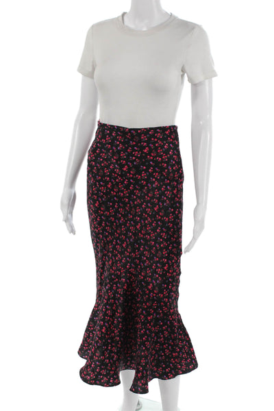 Topshop Womens Black Floral Long Trumpet Skirt 100% Polyester Size 4