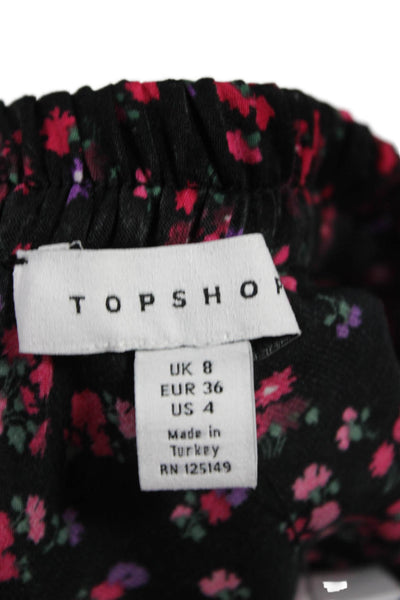 Topshop Womens Black Floral Long Trumpet Skirt 100% Polyester Size 4