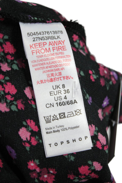 Topshop Womens Black Floral Long Trumpet Skirt 100% Polyester Size 4