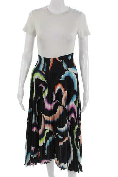 A.L.C. Womens Pleated Graphic Print Long Black Skirt Polyester Size 8
