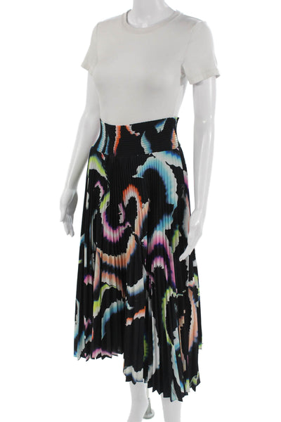 A.L.C. Womens Pleated Graphic Print Long Black Skirt Polyester Size 8