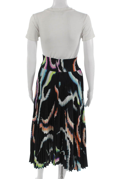 A.L.C. Womens Pleated Graphic Print Long Black Skirt Polyester Size 8