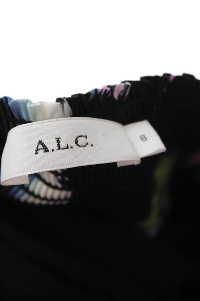 A.L.C. Womens Pleated Graphic Print Long Black Skirt Polyester Size 8