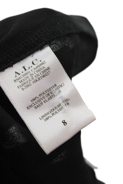 A.L.C. Womens Pleated Graphic Print Long Black Skirt Polyester Size 8