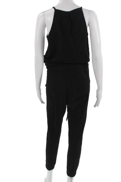 Bobi Women Jumpsuit Black V Neck Sleeveless Cotton Solid Size S