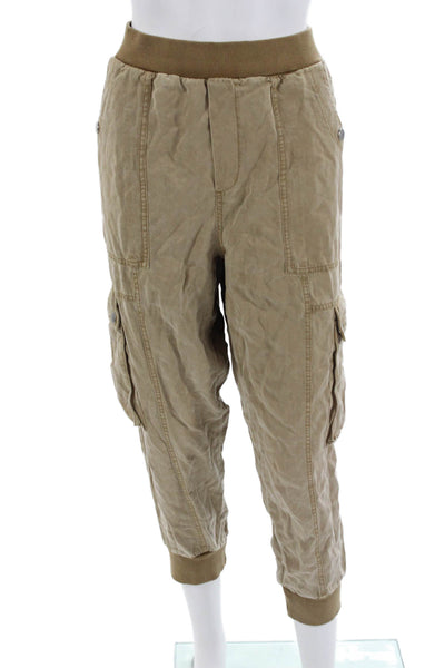 Anthropologie Womens Petite Cargo Jogger Cropped Pants Tan Size PM