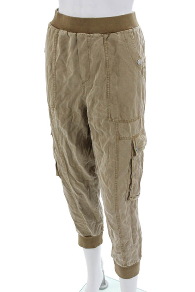 Anthropologie Womens Petite Cargo Jogger Cropped Pants Tan Size PM