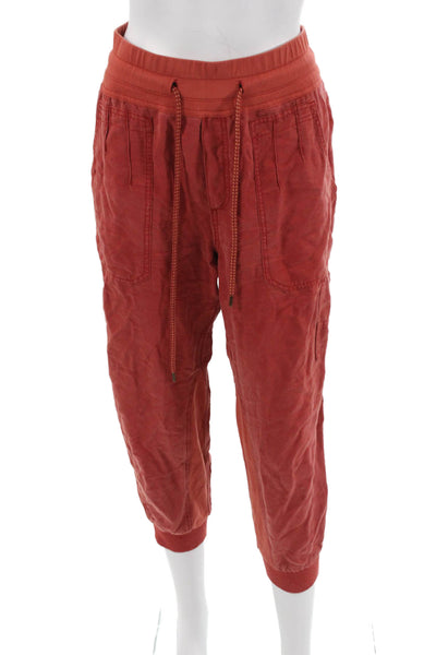 Anthropologie Womens Cropped Jogger Pants Orange Drawstring Size M