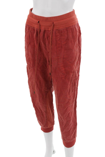 Anthropologie Womens Cropped Jogger Pants Orange Drawstring Size M