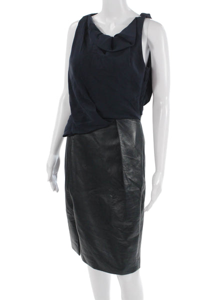J. Mendel Womens Sheath Dress Dark Blue Leather Sleeveless Knee Length Size 4