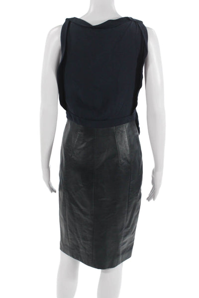 J. Mendel Womens Sheath Dress Dark Blue Leather Sleeveless Knee Length Size 4